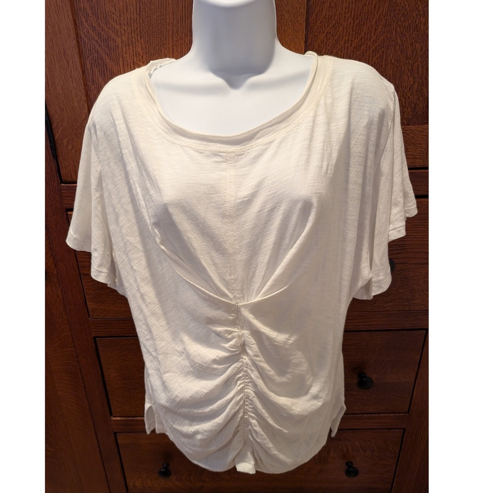 Pilcro Anthropologie White Ruched Front Slub Knit Tee Shirt Short Sleeve Medium